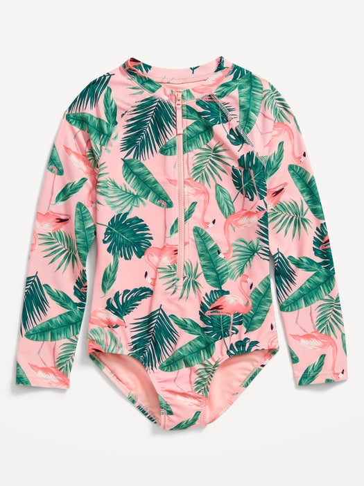 Zip-Front Rashguard One-Piece Swimsuit for Girls