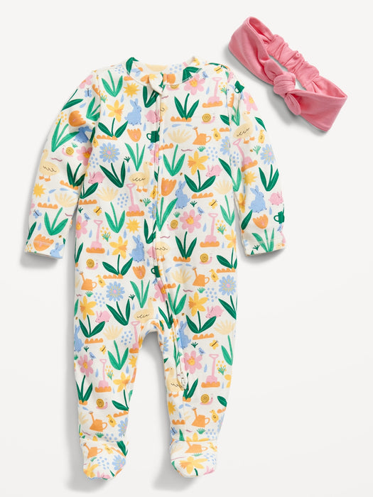 Sleep & Play 2-Way-Zip Footed One-Piece & Headband Layette Set for Baby