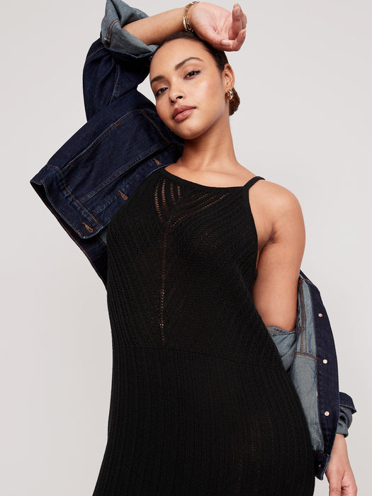 Fitted Sleeveless Chevron-Knit Midi Sweater Dress for Women