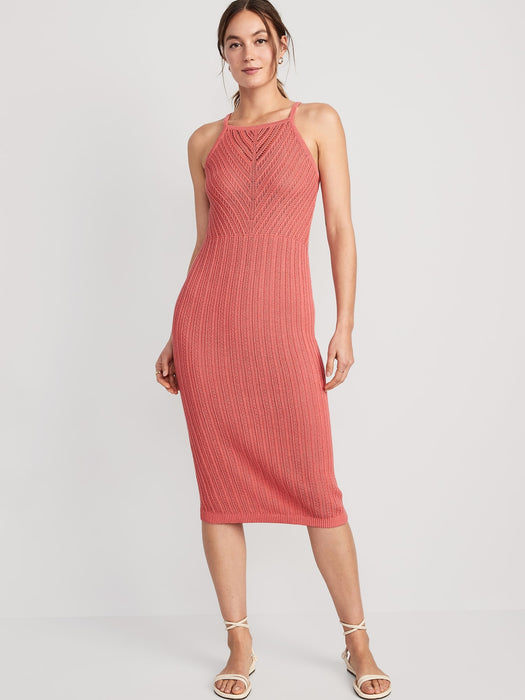 Fitted Sleeveless Chevron-Knit Midi Sweater Dress for Women GAP (International) Fitted Sleeveless Chevron-Knit Midi Sweater Dress for Women GAP (International)