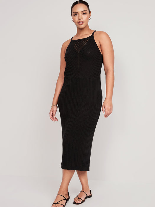 Fitted Sleeveless Chevron-Knit Midi Sweater Dress for Women