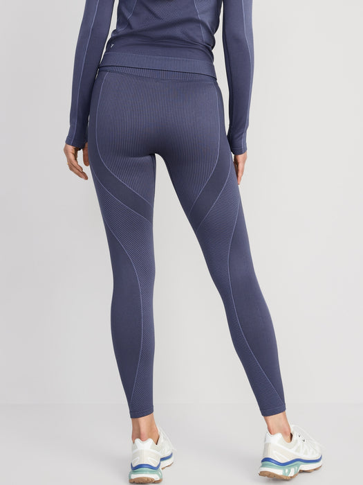 High-Waisted Rib-Paneled Seamless Leggings for Women
