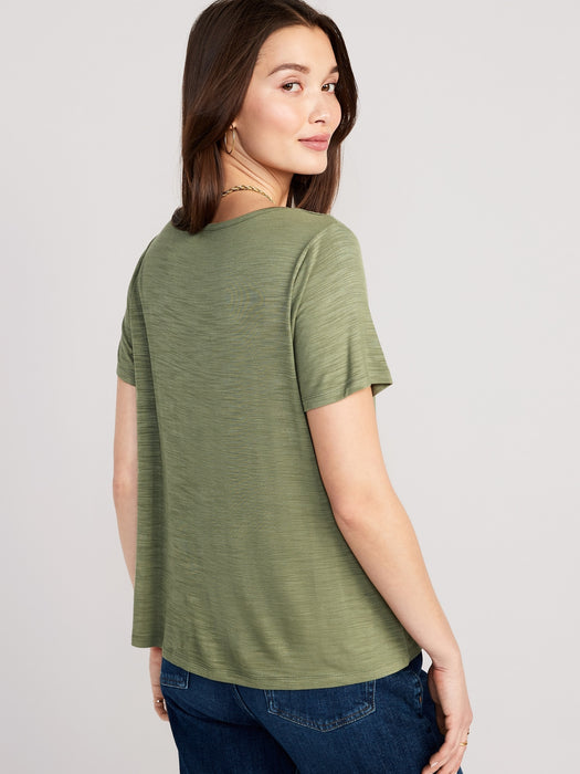 Luxe V-Neck Slub-Knit T-Shirt for Women