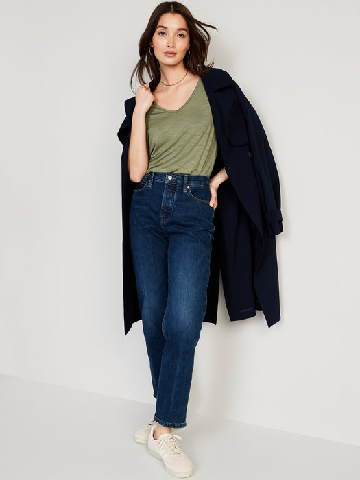 Luxe V-Neck Slub-Knit T-Shirt for Women