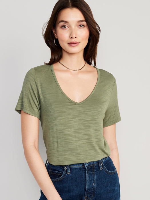 Luxe V-Neck Slub-Knit T-Shirt for Women