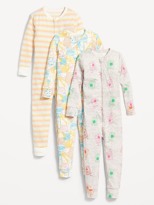 Unisex 2-Way-Zip Printed Pajama One-Piece 3-Pack for Toddler & Baby