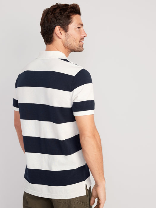 Rugby-Stripe Classic Fit Pique Polo for Men