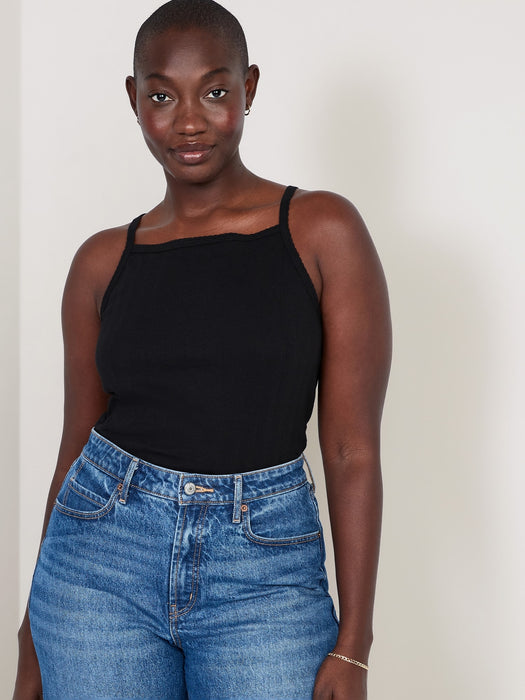 Scallop-Trimmed Pointelle-Knit Cami Top for Women