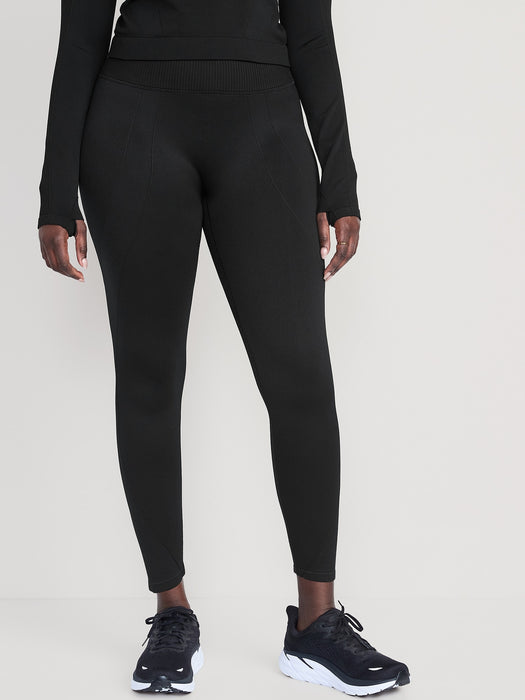 High-Waisted Rib-Paneled Seamless Leggings for Women