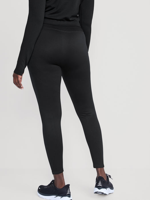 High-Waisted Rib-Paneled Seamless Leggings for Women