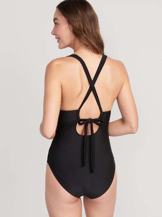 Matching V-Neck One-Piece Swimsuit for Women