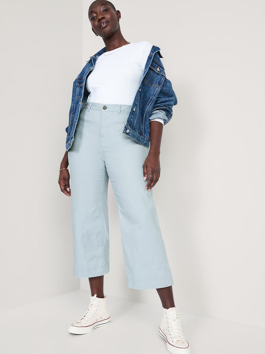 High-Waisted Cropped Wide-Leg Chino Pants for Women