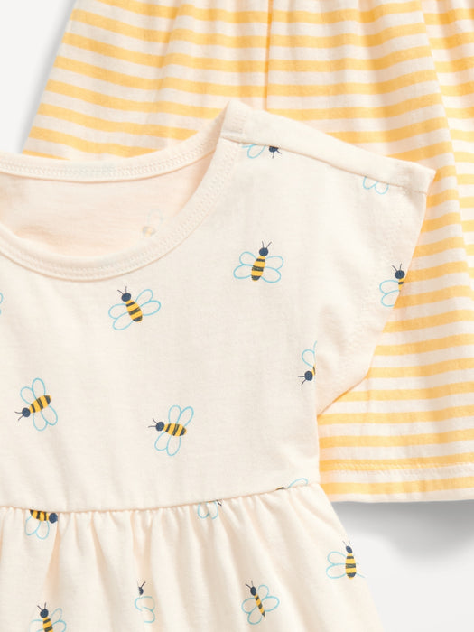 Jersey-Knit Dolman-Sleeve Dress & Bloomer Shorts 4-Piece Set for Baby