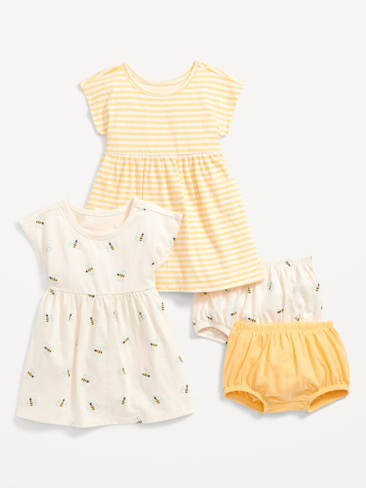 Jersey-Knit Dolman-Sleeve Dress & Bloomer Shorts 4-Piece Set for Baby