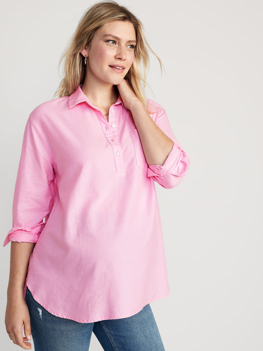 Maternity Oxford Boyfriend Popover Shirt