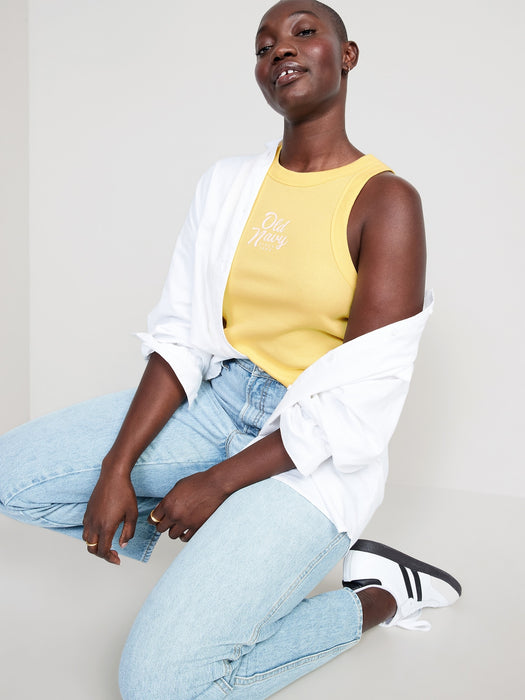 Logo Graphic Rib-Knit Cropped Tank Top for Women