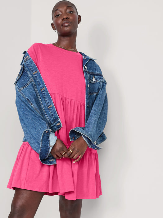 EveryWear Slub-Knit Tiered Mini T-Shirt Swing Dress for Women