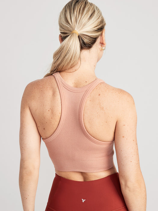 Light Support Seamless Rib-Knit Longline Sports Bra for Women