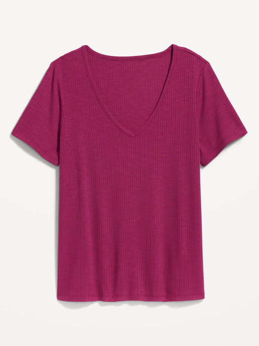 Luxe V-Neck Ribbed Slub-Knit T-Shirt for Women