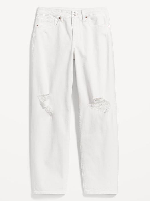High-Waisted OG Loose Ripped White Jeans for Women