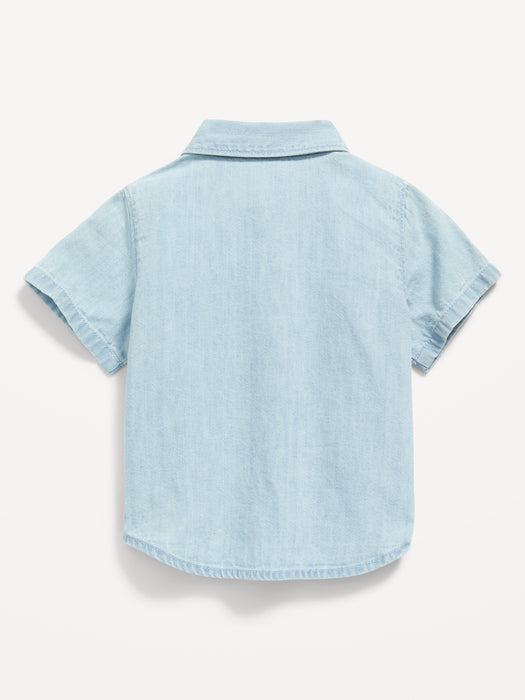 Short-Sleeve Pocket Jean Shirt for Baby