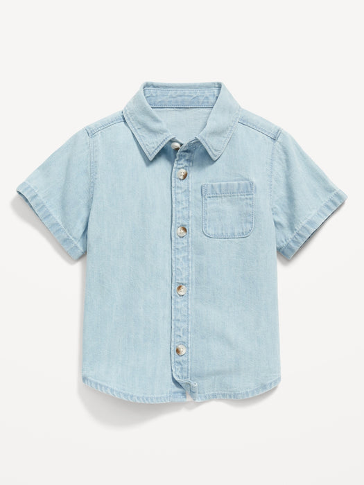 Short-Sleeve Pocket Jean Shirt for Baby