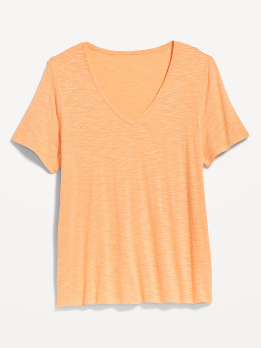 Luxe V-Neck Slub-Knit T-Shirt for Women