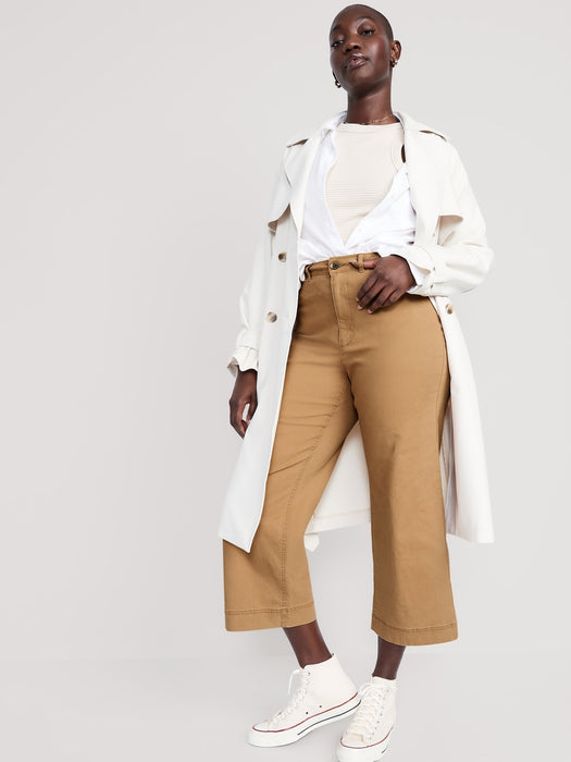 High-Waisted Wide-Leg Cropped Chino Pants for Women