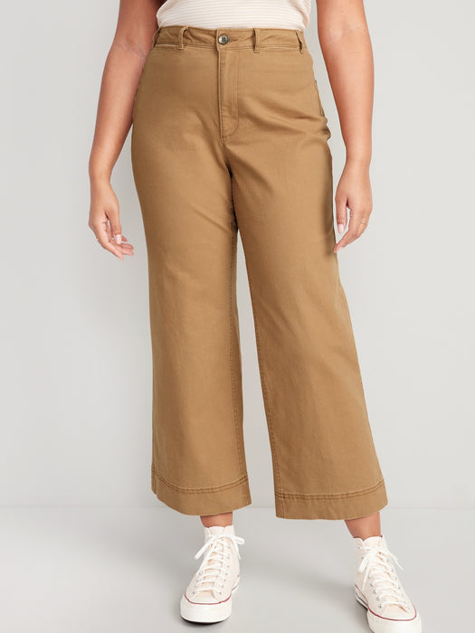 High-Waisted Cropped Wide-Leg Chino Pants for Women