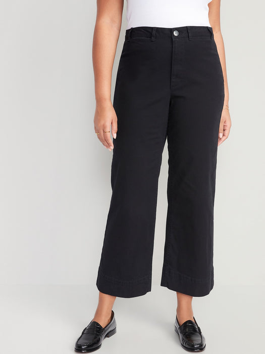 High-Waisted Crop Chino Wide-Leg Pants