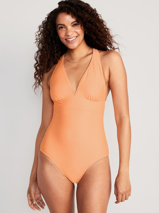 Matching V-Neck One-Piece Swimsuit for Women