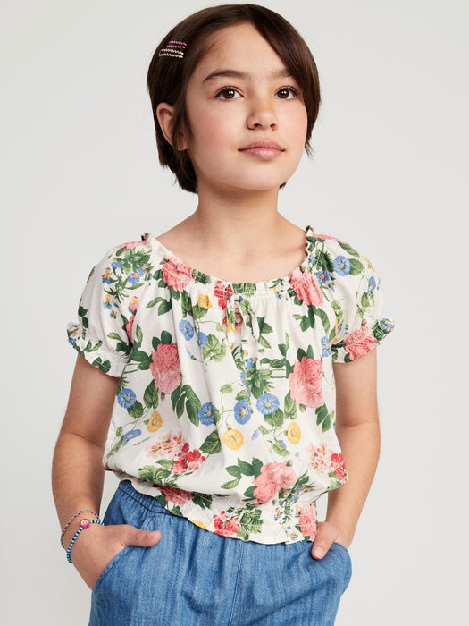 Short Puff-Sleeve Smocked Top for Girls