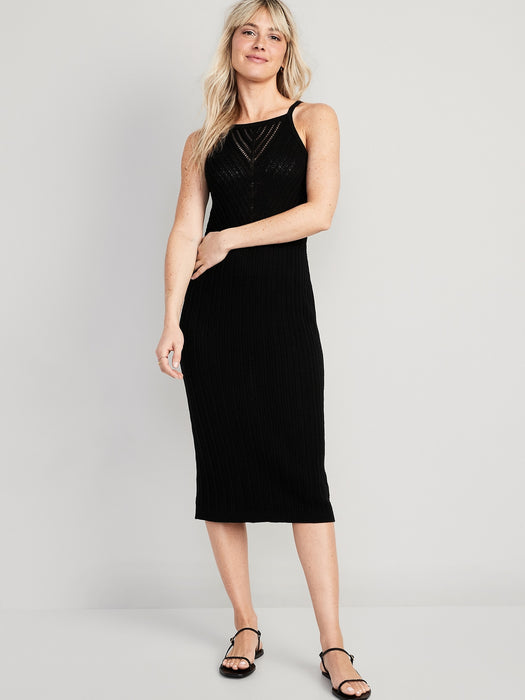 Fitted Sleeveless Chevron-Knit Midi Sweater Dress for Women