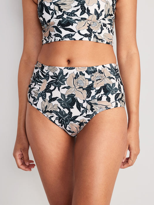 High-Waisted Printed Ruched Bikini Swim Bottoms for Women
