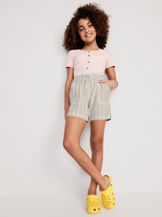 Linen-Blend Printed Drawstring Midi Shorts for Girls