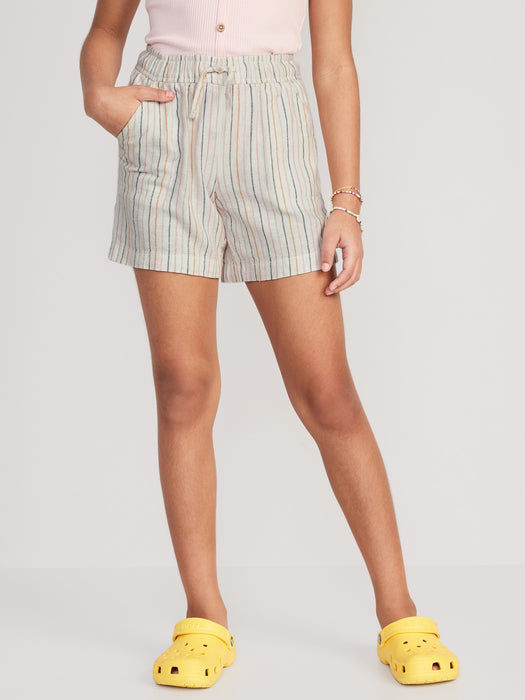 Linen-Blend Printed Drawstring Midi Shorts for Girls