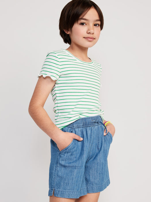 Pull-On Chambray Utility Midi Shorts for Girls