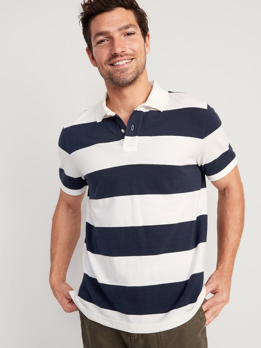 Rugby-Stripe Classic Fit Pique Polo for Men