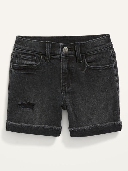High-Waisted Black-Wash Roll-Cuffed Jean Midi Shorts for Girls