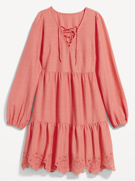Tiered Lace-Up Mini Swing Dress for Women