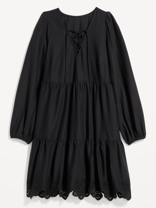 Tiered Lace-Up Mini Swing Dress for Women