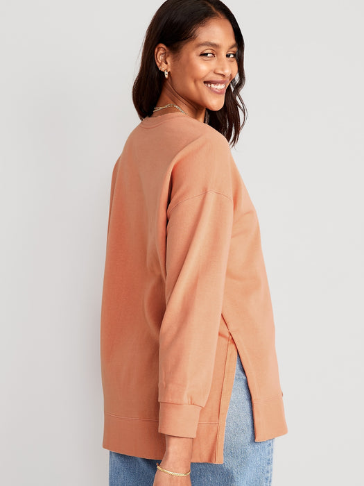 Oversized Boyfriend Garment-Dyed Tunic Sweatshirt for Women