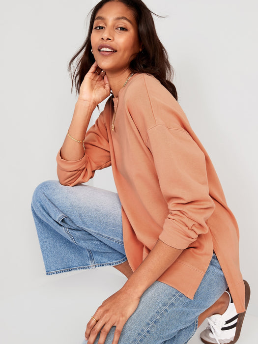 Oversized Boyfriend Garment-Dyed Tunic Sweatshirt for Women