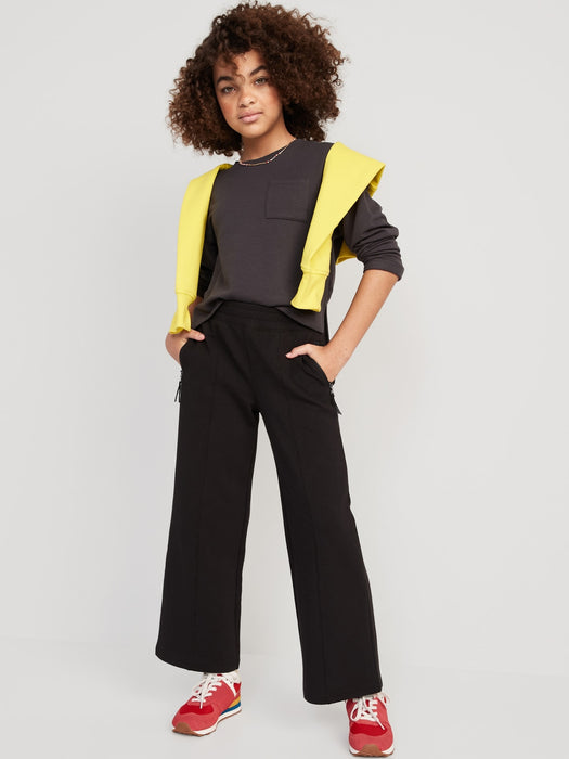 High-Waisted Dynamic Fleece Zip-Pocket Wide-Leg Sweatpants for Girls