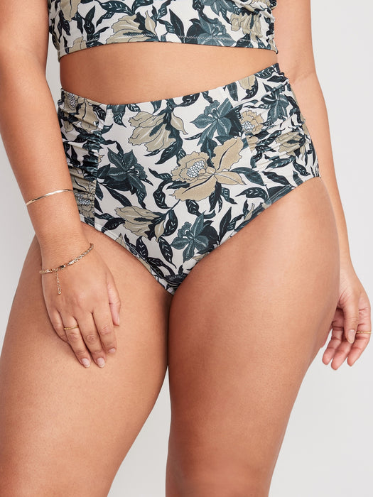 High-Waisted Printed Ruched Bikini Swim Bottoms for Women