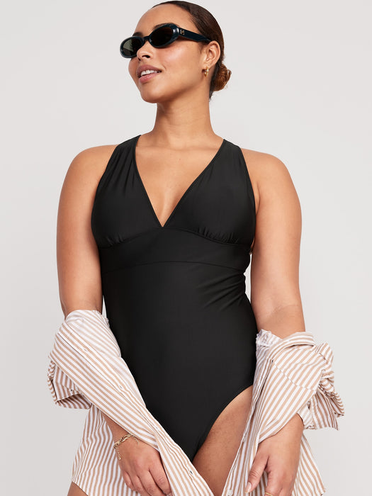 Matching V-Neck One-Piece Swimsuit for Women