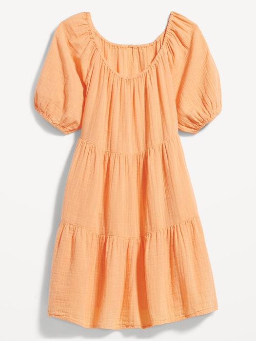 Puff-Sleeve Tiered Mini Swing Dress for Women