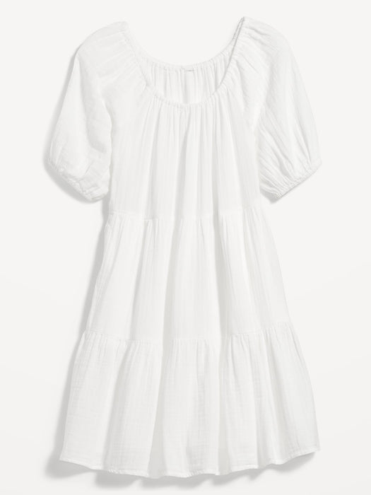 Puff-Sleeve Tiered Mini Swing Dress for Women