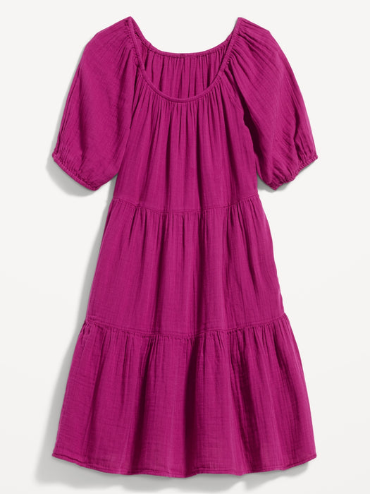 Puff-Sleeve Tiered Mini Swing Dress for Women