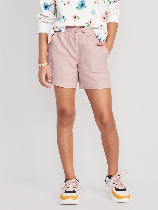 Solid Linen-Blend Drawstring Midi Shorts for Girls